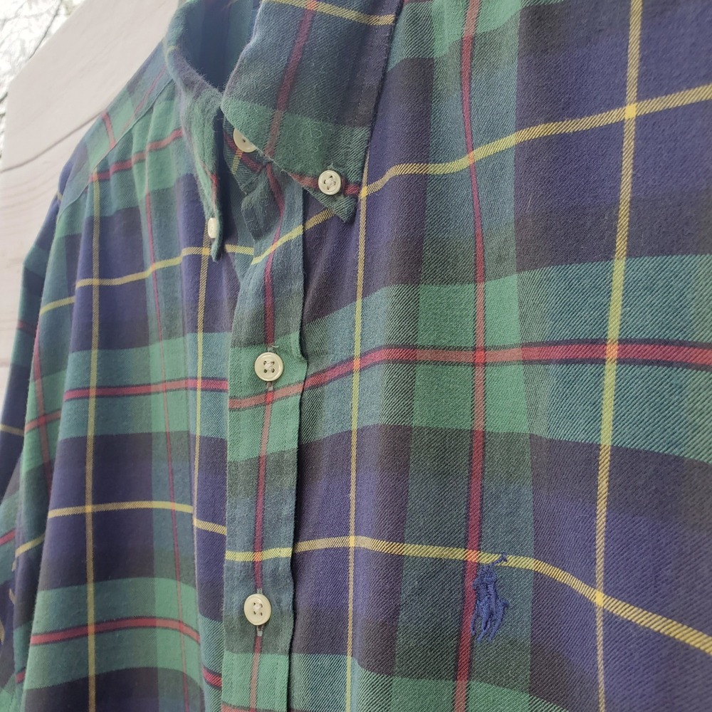 Ralph Lauren Mens XL Classic Fit Plaid Button Down Shirt Green Navy Cotton Twill